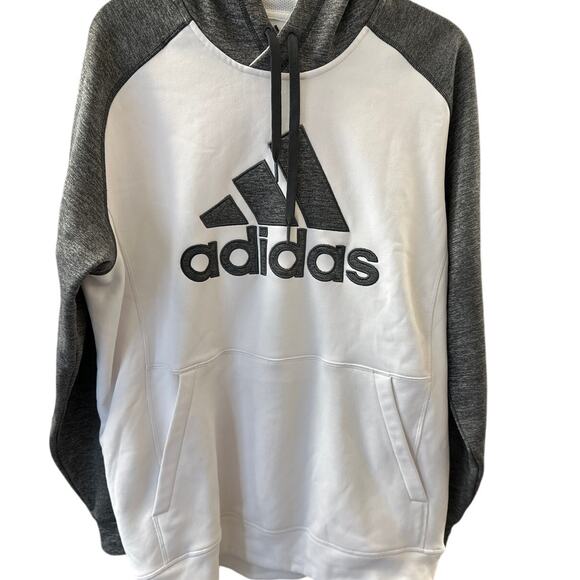Adidas Climawarm Pullover Hoodie Large Comfy White & Grey - Picture 1 of 8
